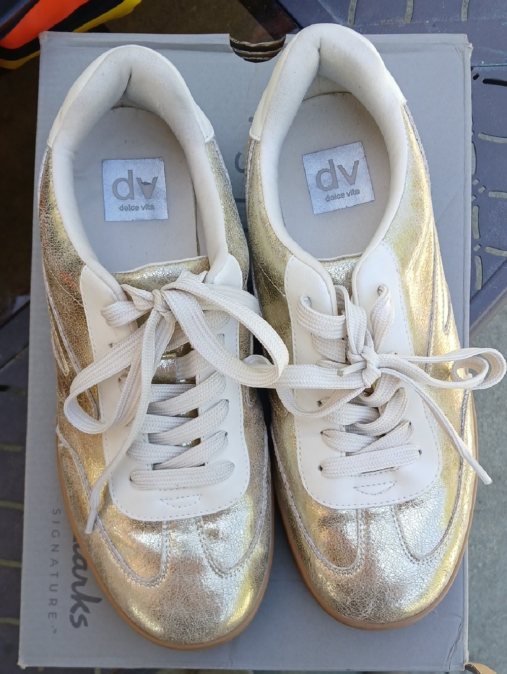 Dolce Vita Metallic Gold and Cream Lace-Up Sneakers